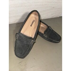 Osslue women's slate grey suede penny driving loafers Sz 7.5